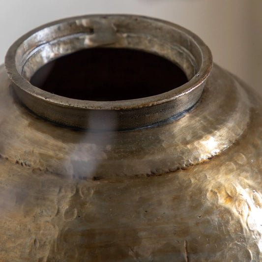 Large Hammered Metal Gold Vase - The Farthing