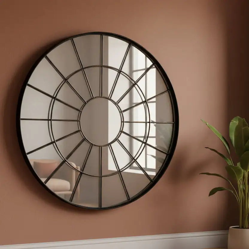 Large Industrial Round Iron Window Mirror