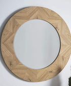 Large Oak Chevron Inlay Round Mirror - The Farthing