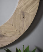 Large Oak Chevron Inlay Round Mirror - The Farthing