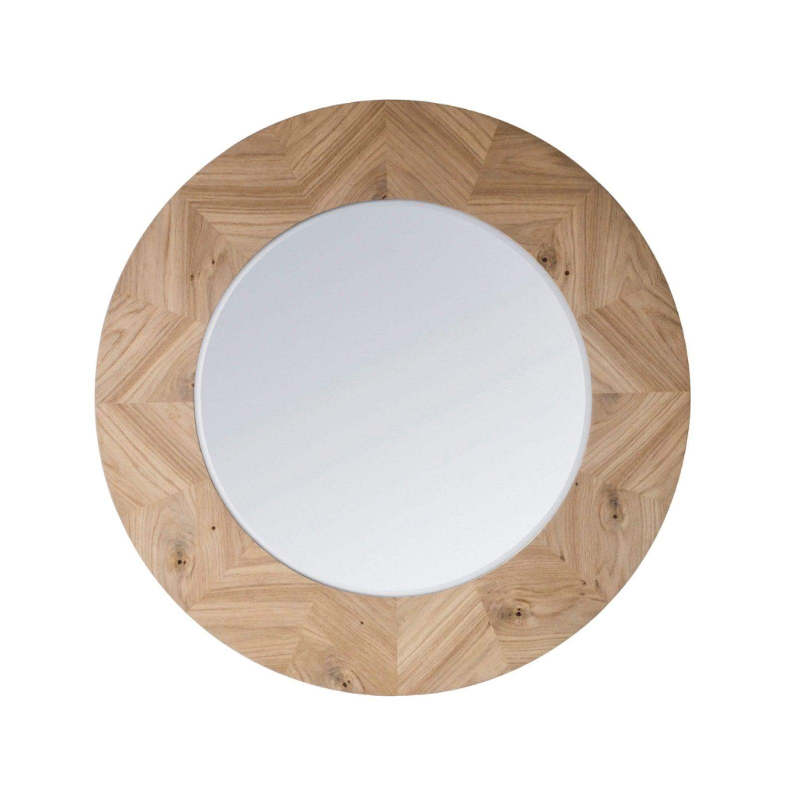 Large Oak Chevron Inlay Round Mirror - The Farthing