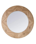 Large Oak Chevron Inlay Round Mirror - The Farthing