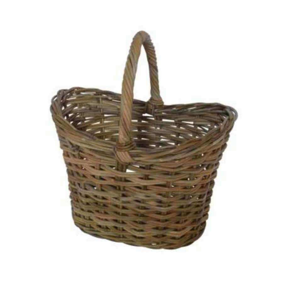 Large Oval Rustic Rattan Handled Basket - The Farthing
