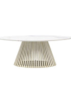 Large Oval Sloping Slatted Wood & Marble Top Dining Table - The Farthing