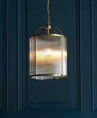 Large Ribbed Glass & Antique Brass Pendant Light - The Farthing