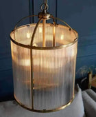 Large Ribbed Glass & Antique Brass Pendant Light - The Farthing