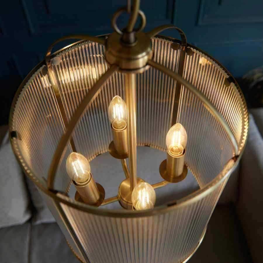 Large Ribbed Glass & Antique Brass Pendant Light - The Farthing