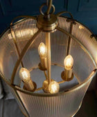 Large Ribbed Glass & Antique Brass Pendant Light - The Farthing