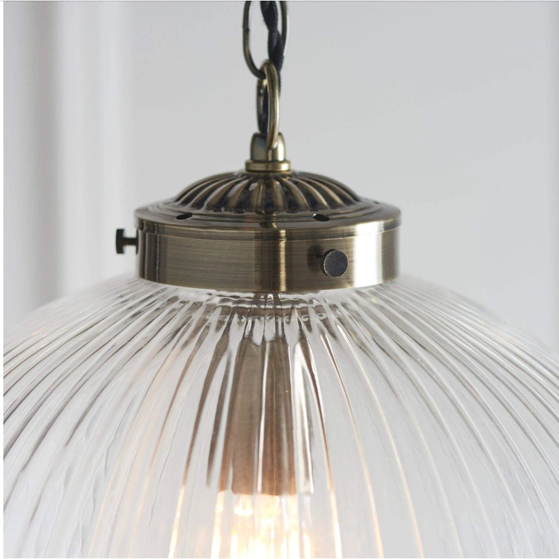 Large Ribbed Glass Globe Pendant Light - Antique brass - The Farthing