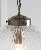 Large Ribbed Glass Globe Pendant Light - Antique brass - The Farthing