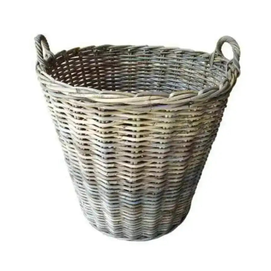 Large Rustic Round Rattan Basket with Handles - The Farthing