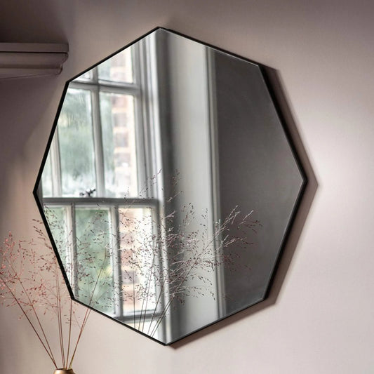 Large Slim Black Framed Octagonal Wall Mirror - The Farthing