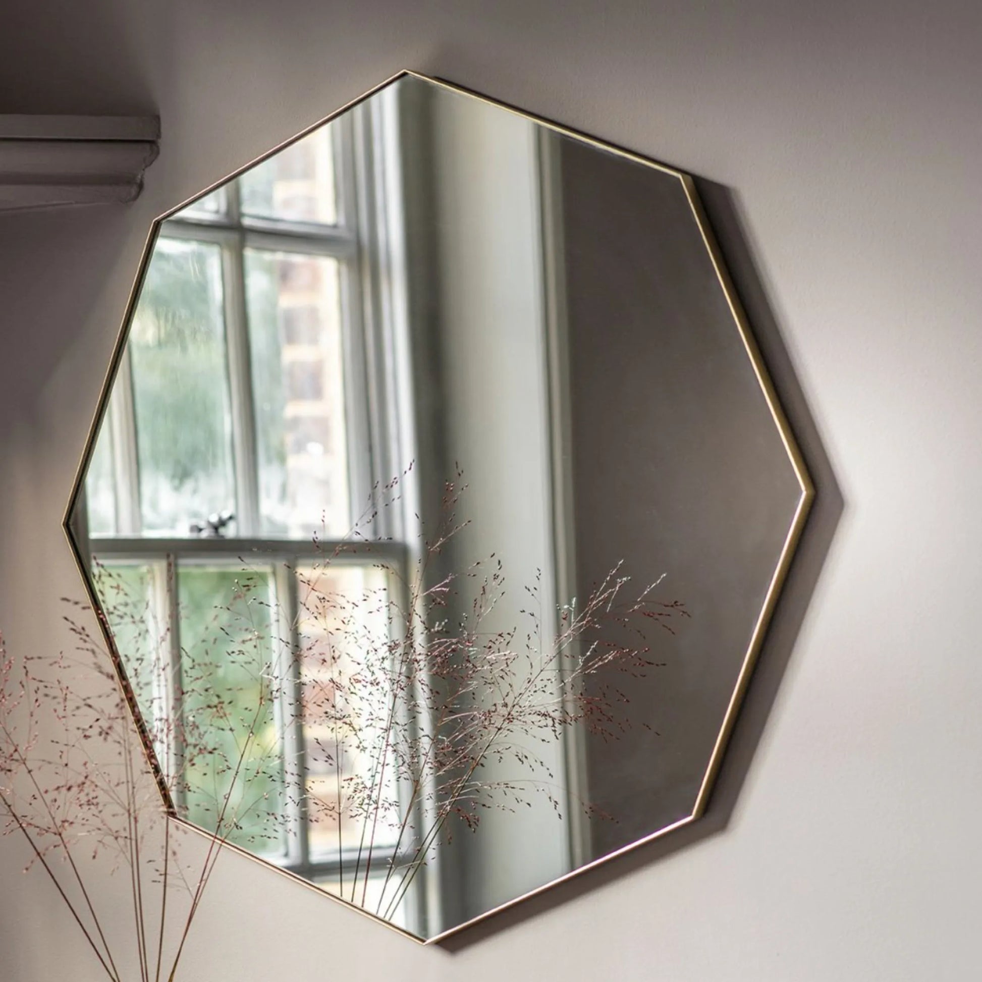 Large Slim Soft Gold Framed Octagonal Wall Mirror - The Farthing