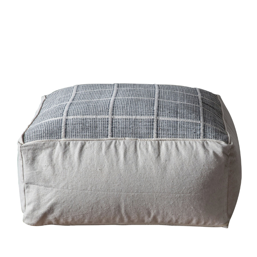 Large Square Grey Topped Pouffe - The Farthing