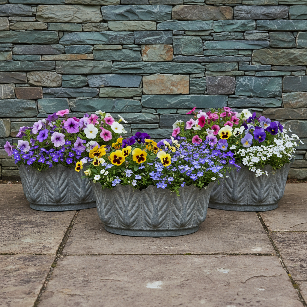 Leaf Edge Distressed Metal Plant Pot Set of 3