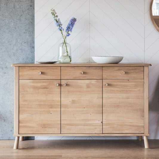 Light Oak 3 Door 3 Drawer Sideboard - The Farthing