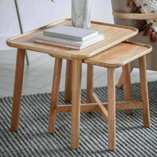 Lipped Rectangular Oak Nestling Table Set - The Farthing