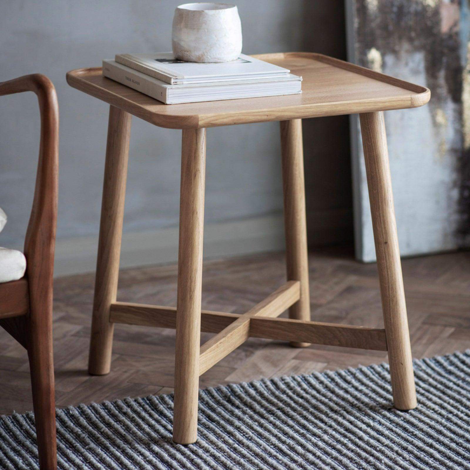 Lipped Top Oak Side Table - The Farthing