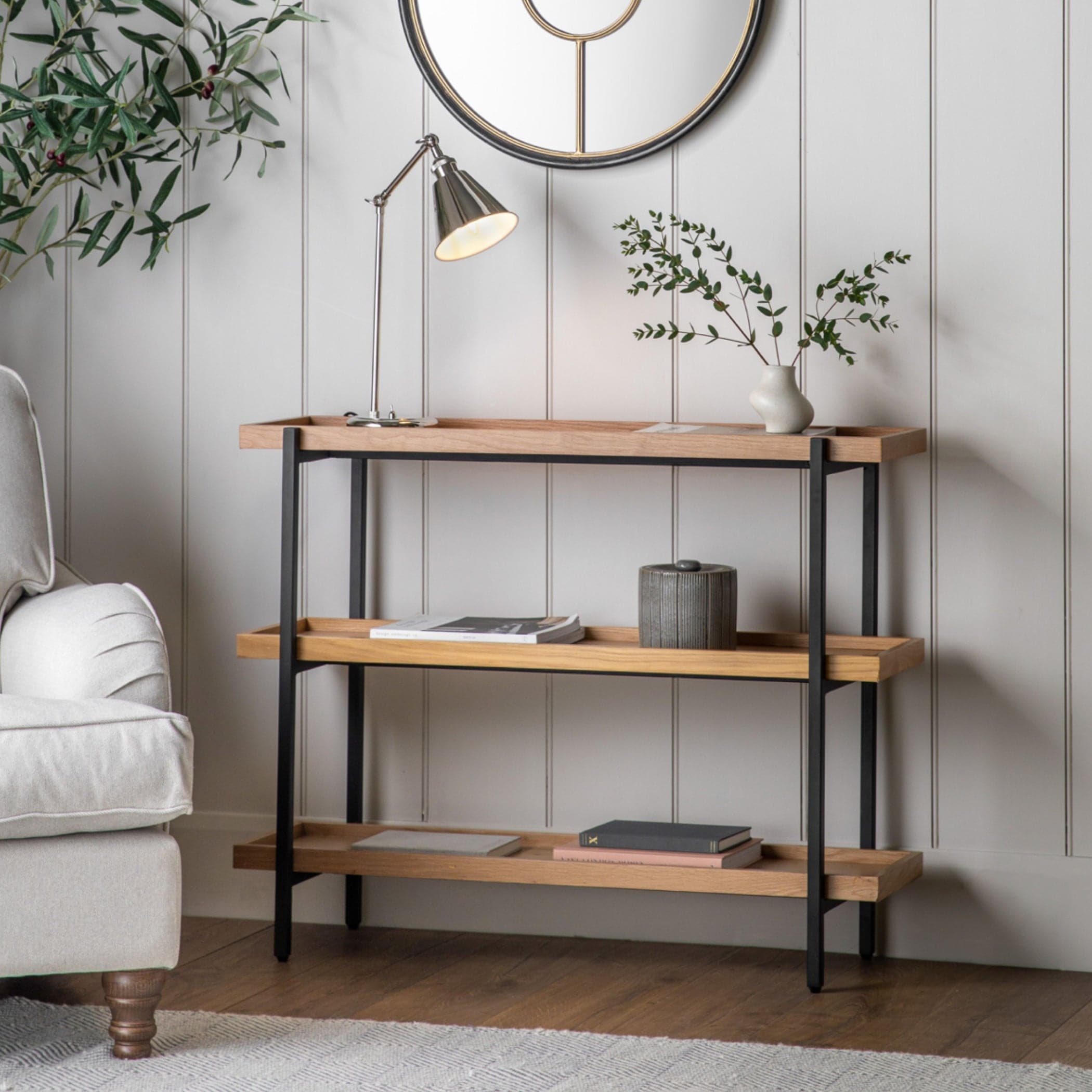 Lipped Wood and Metal 3 Tier Shelf Unit - The Farthing