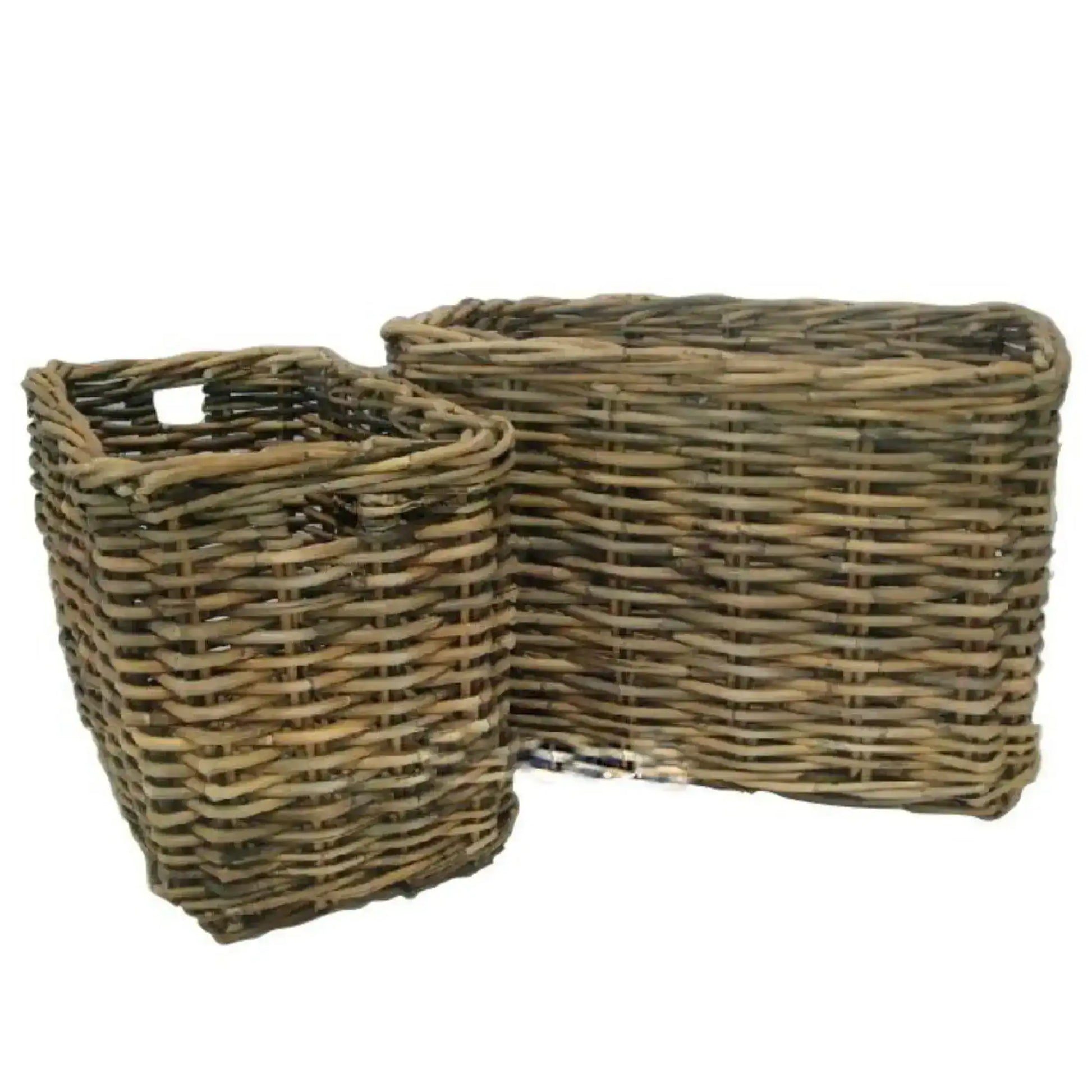 Rustic Large Rattan Rectangular Basket Set of 2 - The Farthing