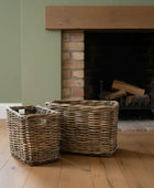 Set of 2 Rustic Large Rattan Rectangular Baskets