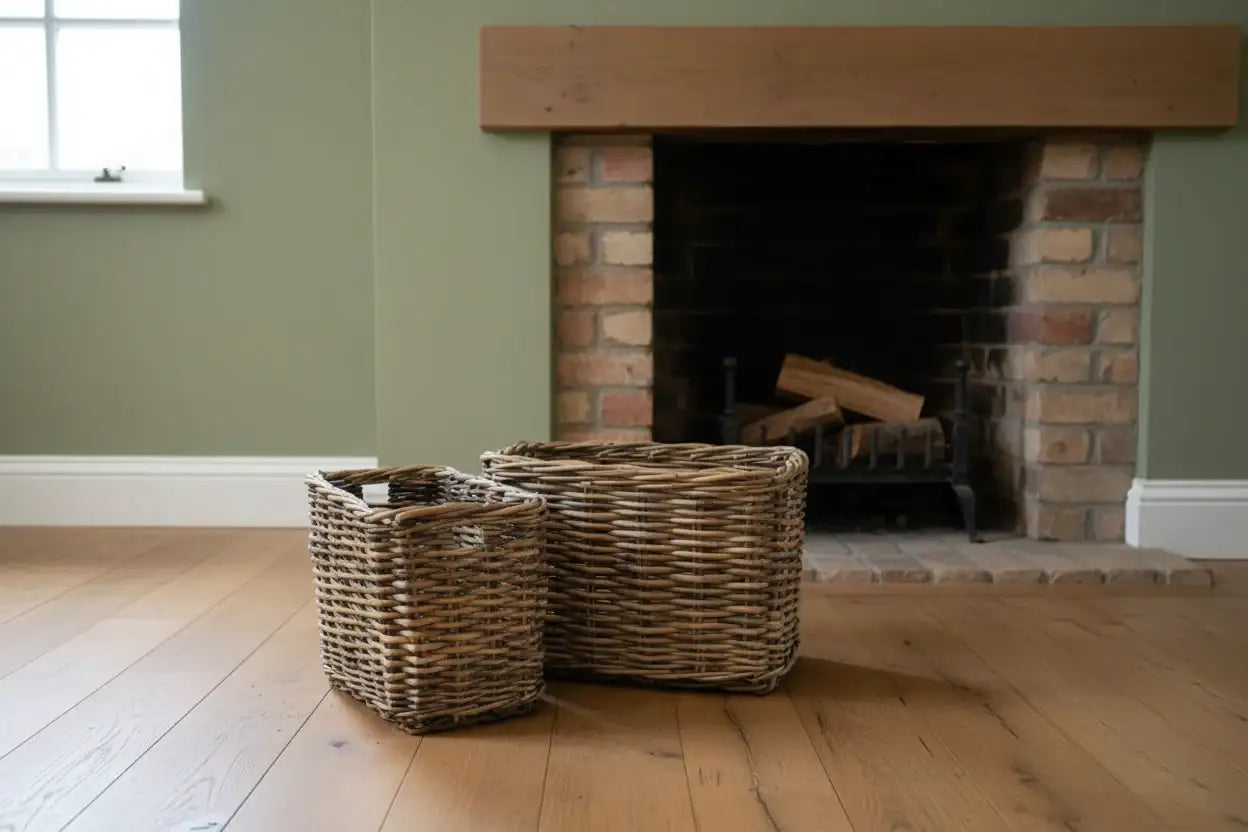 Set of 2 Rustic Large Rattan Rectangular Baskets