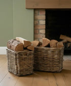 Set of 2 Rustic Large Rattan Rectangular Baskets