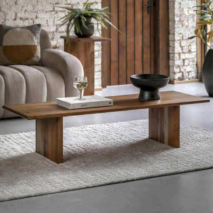 Long Rectangular Rich Acacia Wood Coffee Table - The Farthing