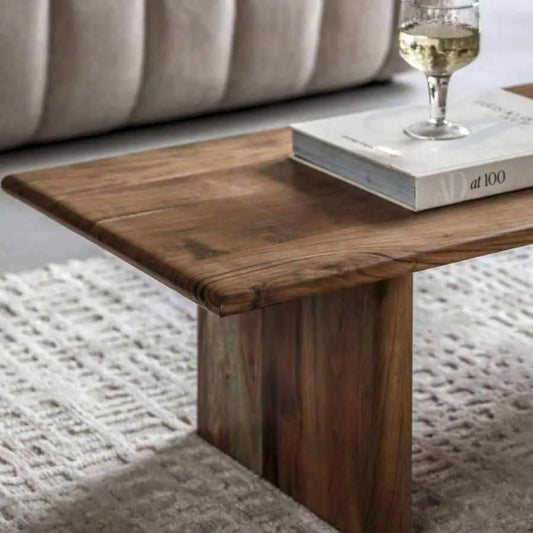 Long Rectangular Rich Acacia Wood Coffee Table - The Farthing