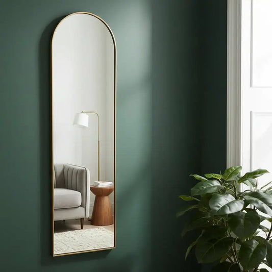 Long Slim Arched Top Gold Wall Mirror