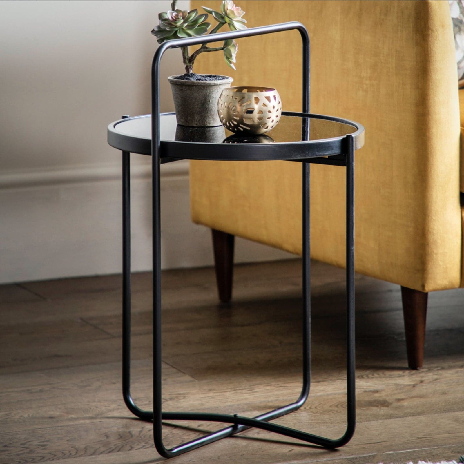 Looped Top Black Metal Side Table with Glass Top - The Farthing