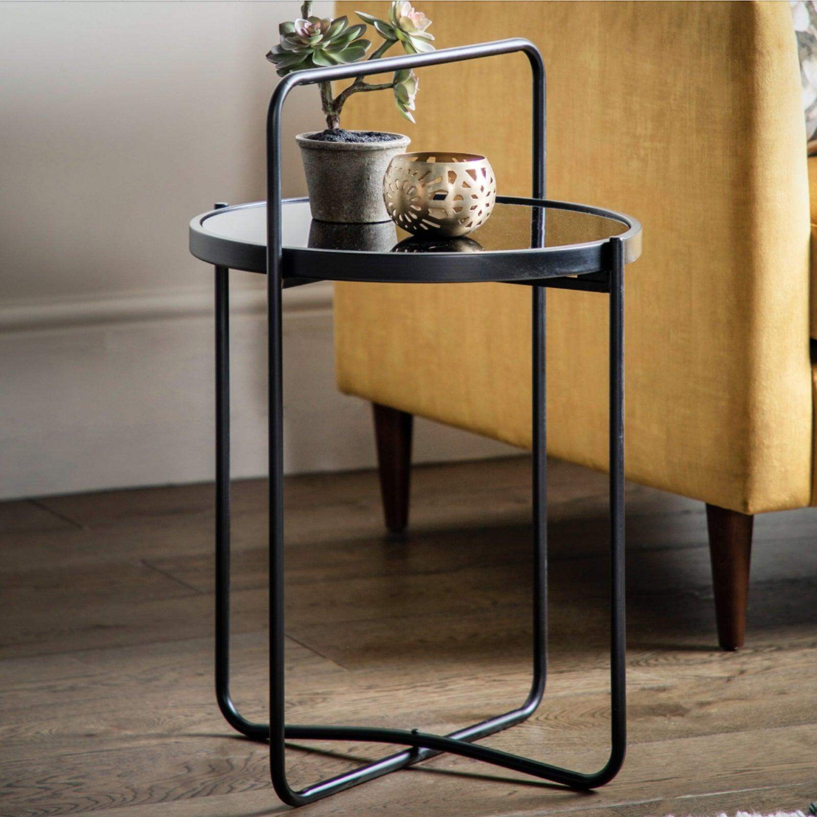 Looped Top Black Metal Side Table with Glass Top - The Farthing