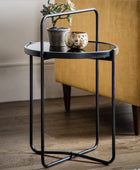 Looped Top Black Metal Side Table with Glass Top - The Farthing