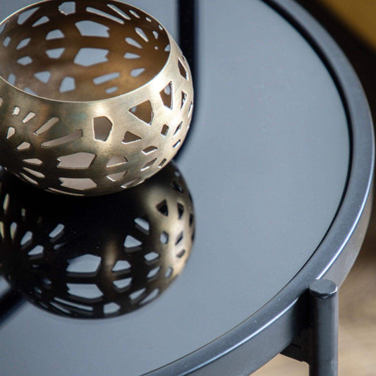 Looped Top Black Metal Side Table with Glass Top - The Farthing