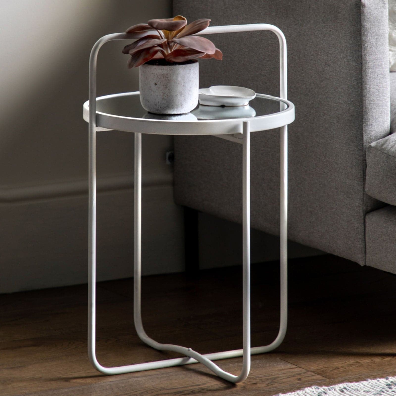 Looped White Metal and Mirrored Top Side Table - The Farthing