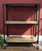 Low Industrial Metal and Wood Open Display Shelf Unit