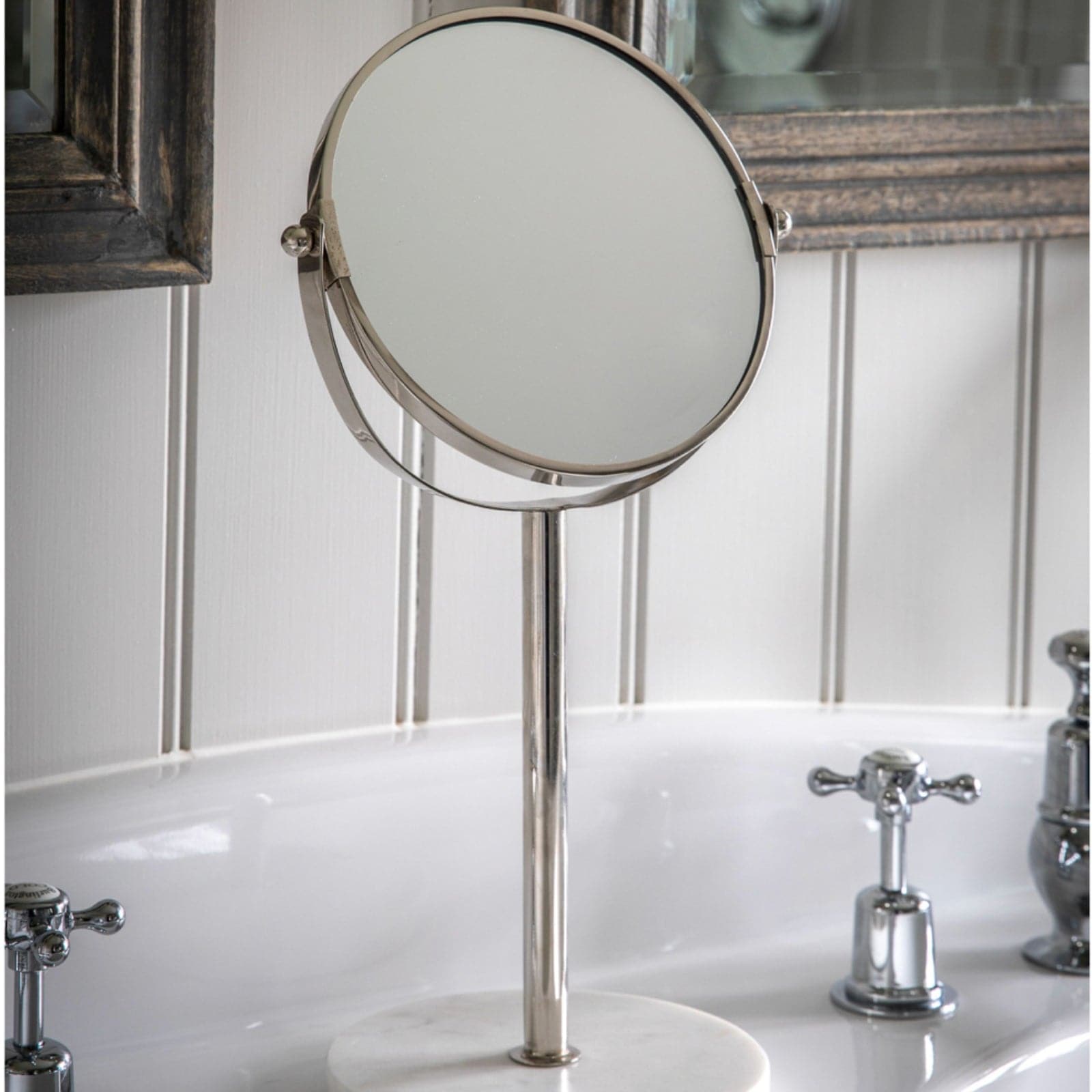 Marble Base Silver Swivel Table Mirror - The Farthing