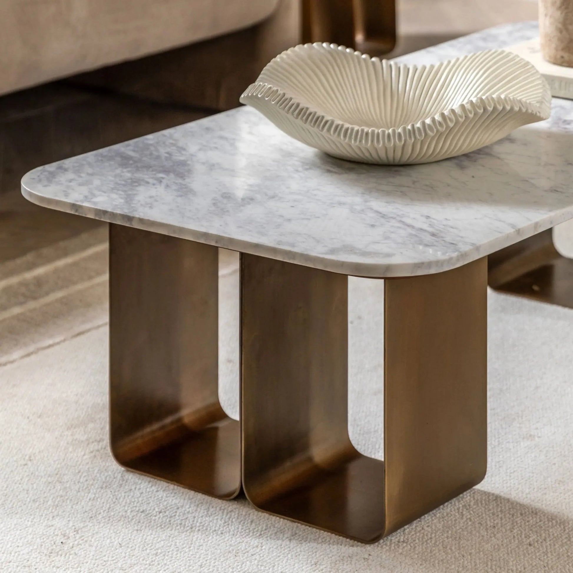 Marble Top Gold Looped Feet Coffee Table - The Farthing