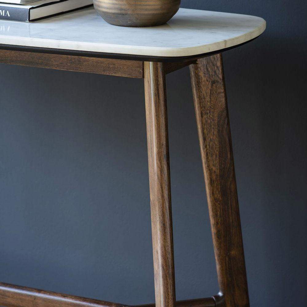 Marble Topped Dark Wood Console Table - The Farthing