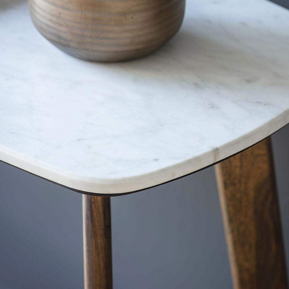 Marble Topped Dark Wood Console Table - The Farthing