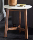 Marble Topped Dark Wood Mid Century Side Table - The Farthing