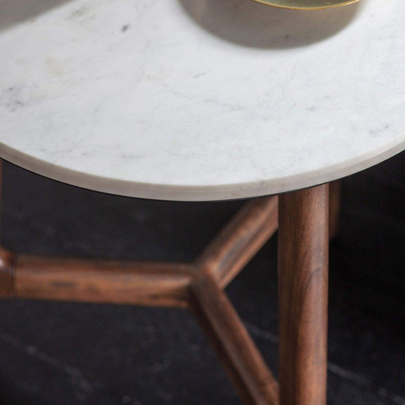 Marble Topped Dark Wood Mid Century Side Table - The Farthing