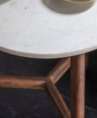 Marble Topped Dark Wood Mid Century Side Table - The Farthing