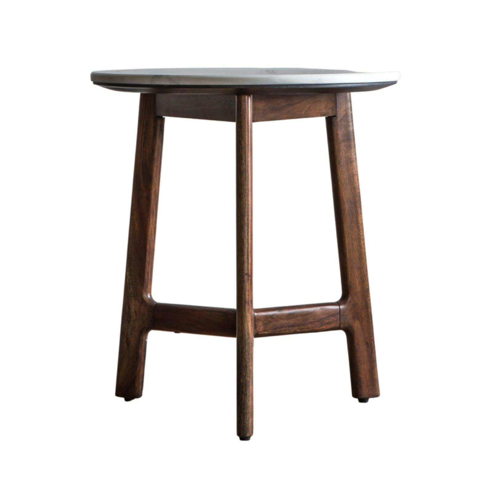 Marble Topped Dark Wood Mid Century Side Table - The Farthing