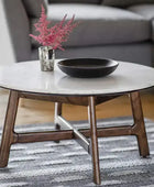Marble Topped Mid Century Styled Dark Wood Coffee Table - The Farthing