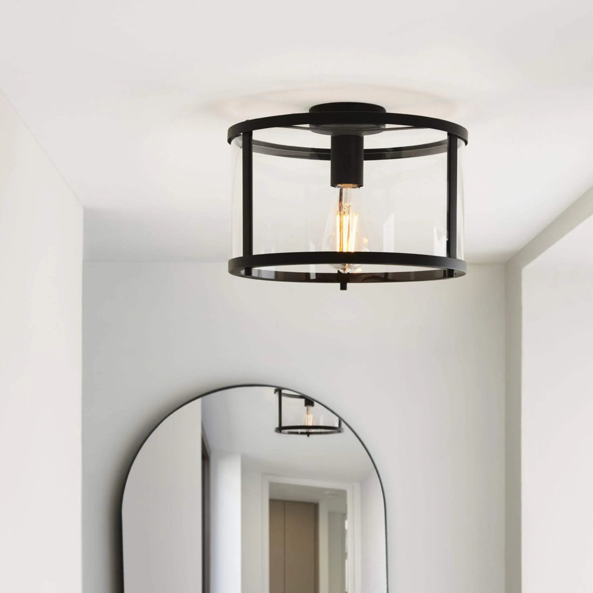 Matt Black and Glass Ceiling Light - The Farthing