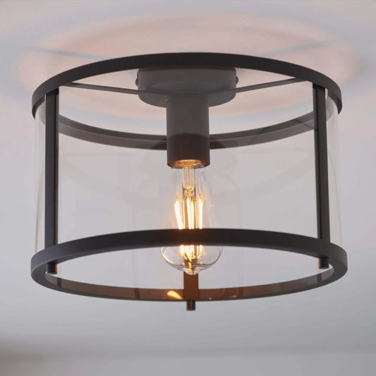 Matt Black and Glass Ceiling Light - The Farthing