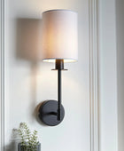 Matt Black Wall Light and White Shade - The Farthing