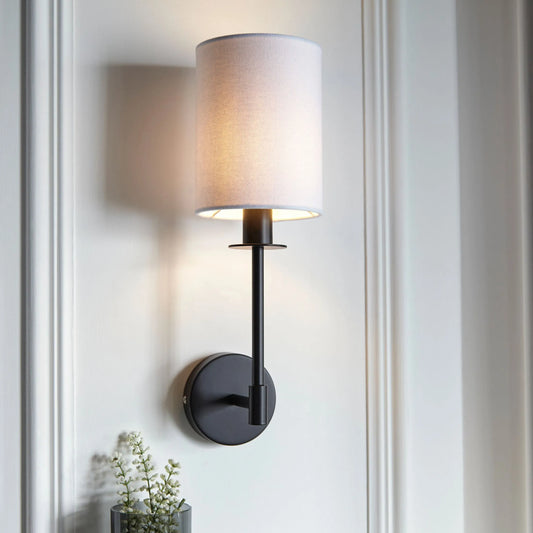 Matt Black Wall Light and White Shade - The Farthing