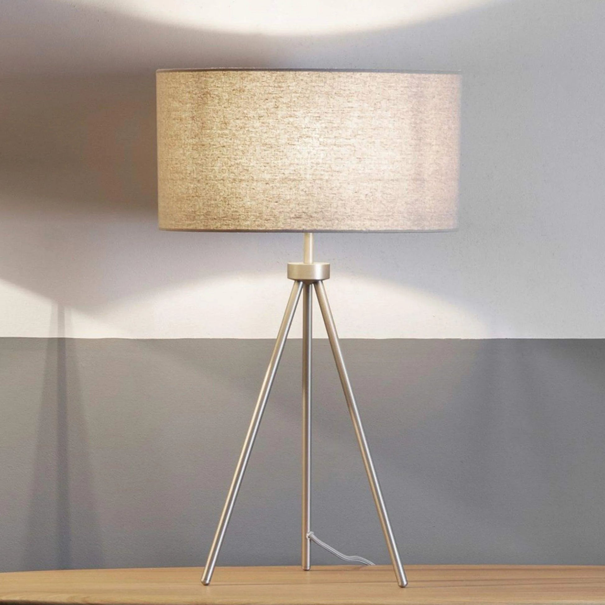 Matt Nickel Finish Tripod Lamp & Shade - The Farthing